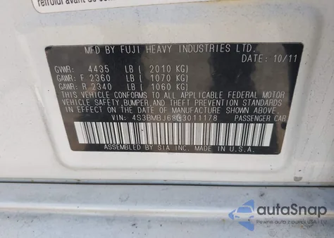 2012 Subaru Legacy 2.5I Limited z USA, uszkodzony, nr VIN 4S3BMBJ68C3011178